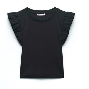 ***SOLD***EUC Zara sleeveless round neck top with ruffle trim. Size M